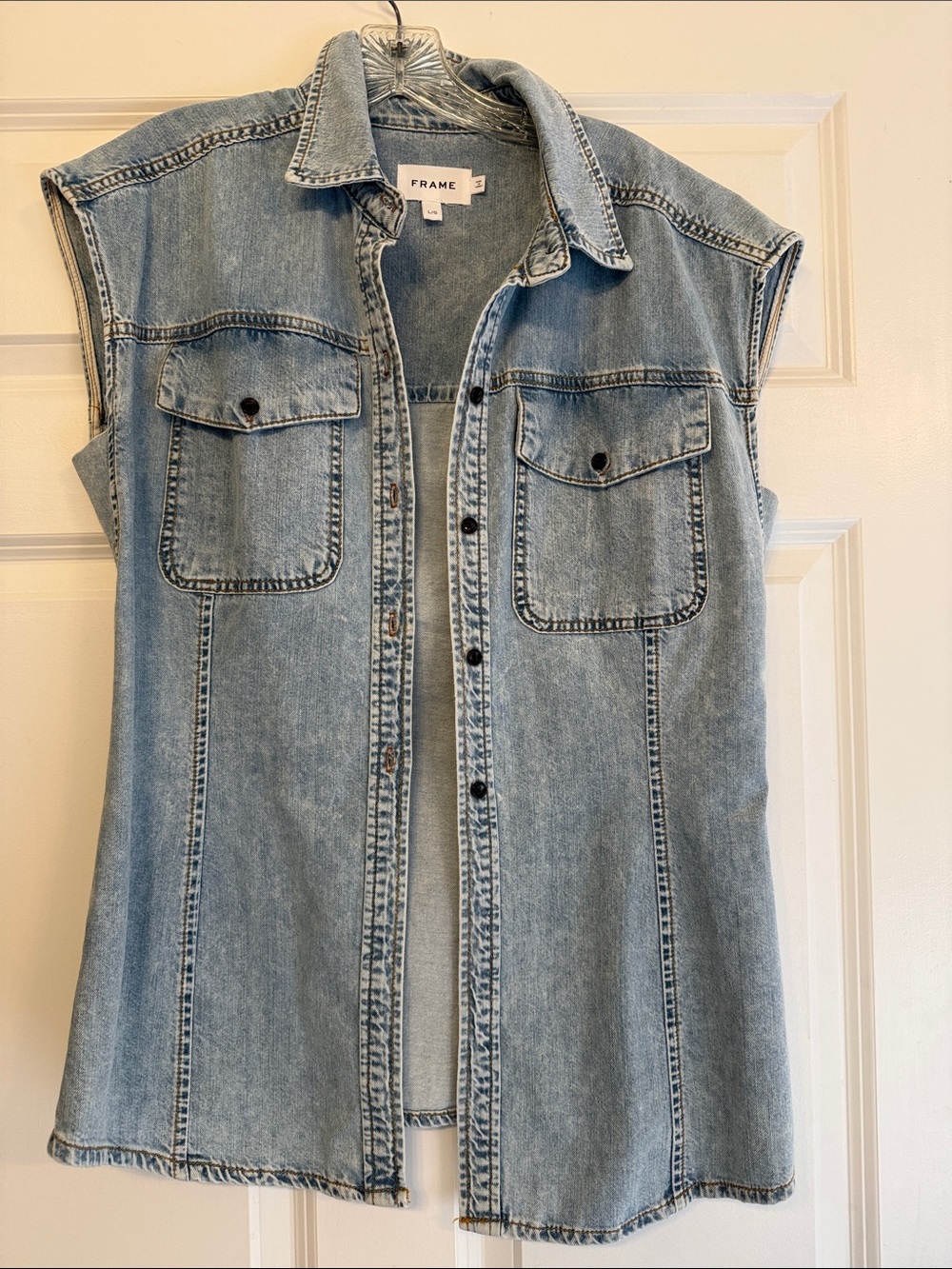Frame Denim Light Blue Washed Denim Vest